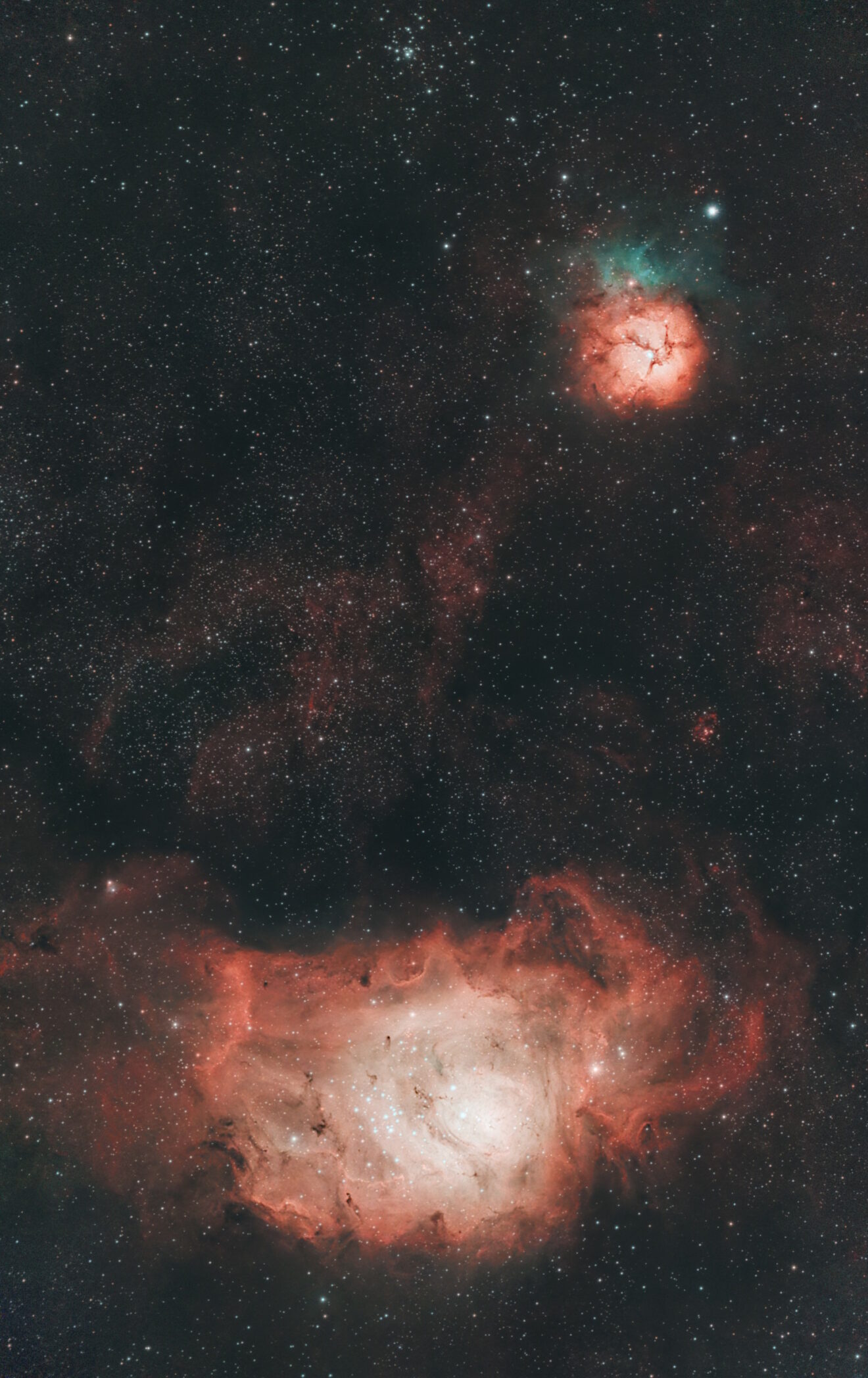 M 8 et M 20, Nebuleuses Trifide et de la Lagune, 192x30s - Seestar S50